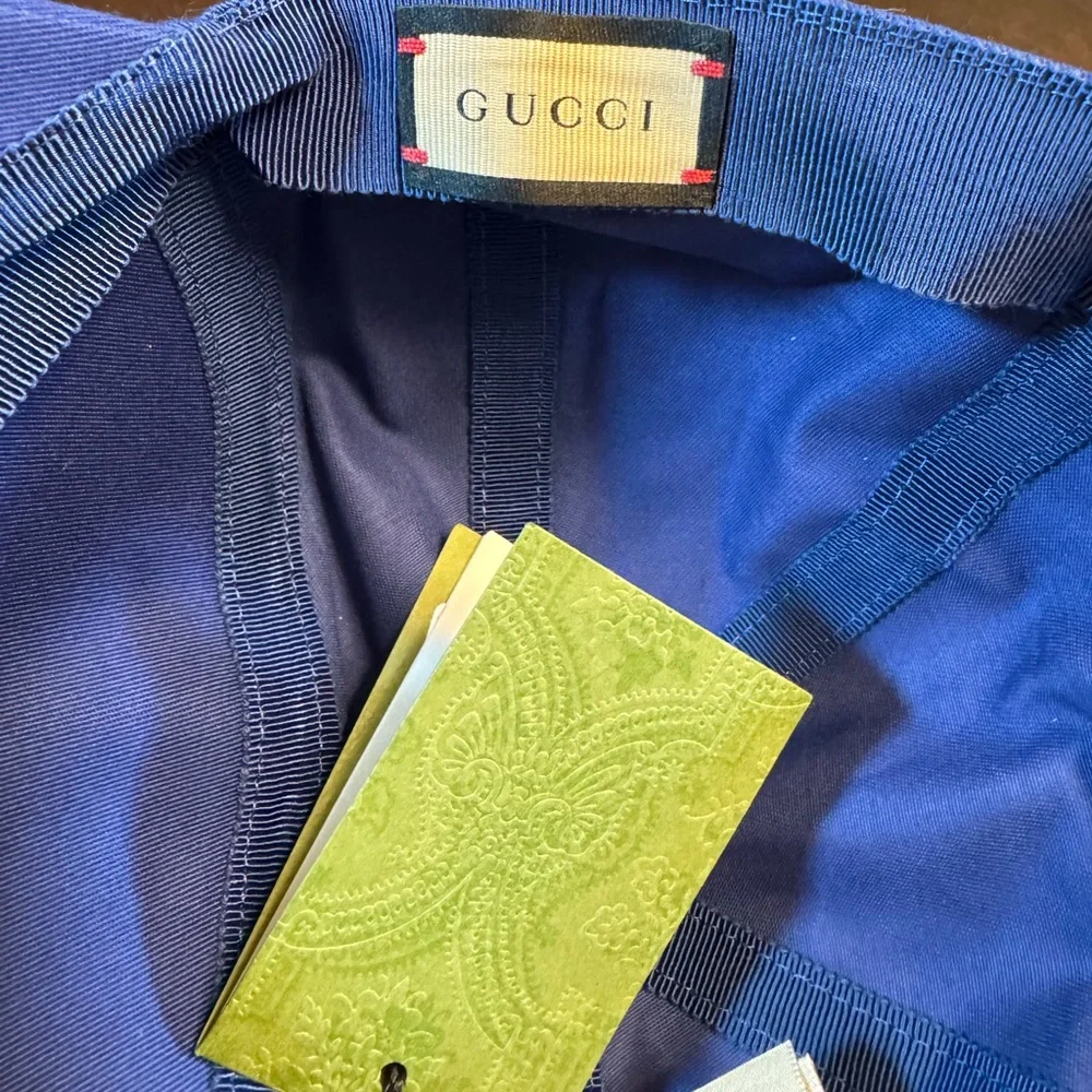New Gucci GG Logo Blue Yellow Baseball Hat Size L